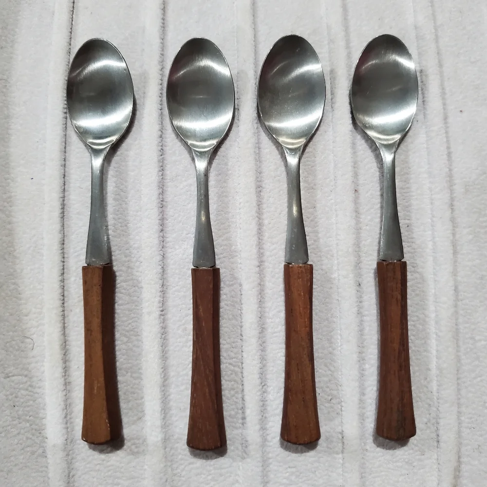 MCM Japan Wood Handle Coctail Appetizer Spoons - Set of 4 🥄🥄🥄🥄 Vintage